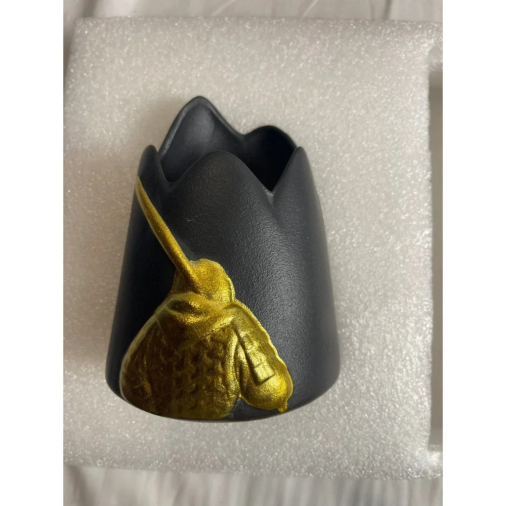 DIF DECO Tea Ceremony Set Ceramic Holder Wood Scoop Needle Clip Brush Gold Black